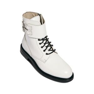 ALL SAINTS Womens White Brigade Round Toe Block Heel Leather Combat Boots 36